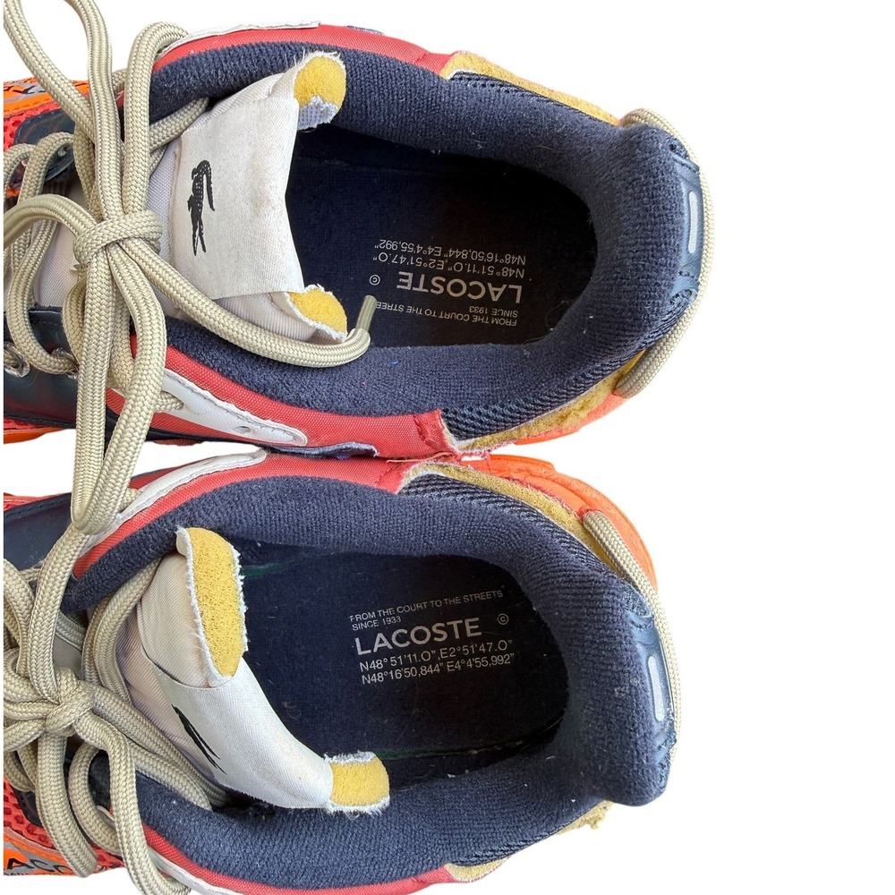 Lacoste L003 Neo Sneakers Mens 12 Orange Red Mesh Suede Runner Shoes Casual EUC - Picture 7 of 8